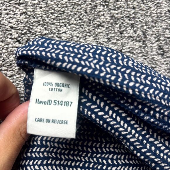 L.L. Bean Womens Large Blouse Top Black White Print Organic Cotton Button Front - Picture 13 of 15